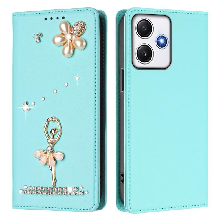 For Redmi 12 4G / 5G Global / Note 12R Ballet Girl Diamond Studded RFID Vegan Leather Phone Case