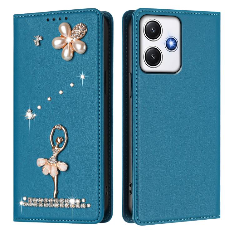 For Redmi 12 4G / 5G Global / Note 12R Ballet Girl Diamond Studded RFID Vegan Leather Phone Case