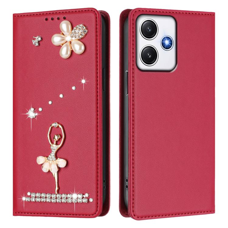 For Redmi 12 4G / 5G Global / Note 12R Ballet Girl Diamond Studded RFID Vegan Leather Phone Case