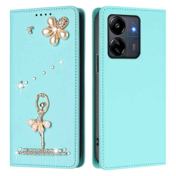 For Redmi 13C 5G/4G / Poco C65 / Poco M6 5G Ballet Girl Diamond Studded RFID Vegan Leather Phone Case