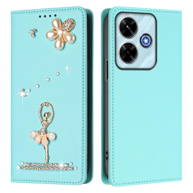 For Redmi 13x 4G / 13 4G / 13 5G Ballet Girl Diamond Studded RFID Vegan Leather Phone Case