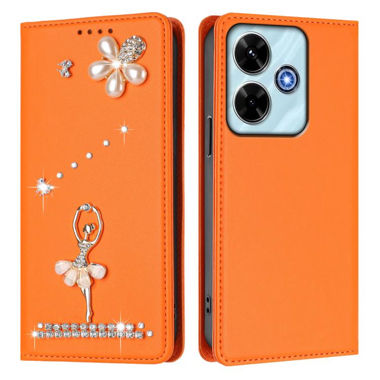 For Redmi 13x 4G / 13 4G / 13 5G Ballet Girl Diamond Studded RFID Vegan Leather Phone Case