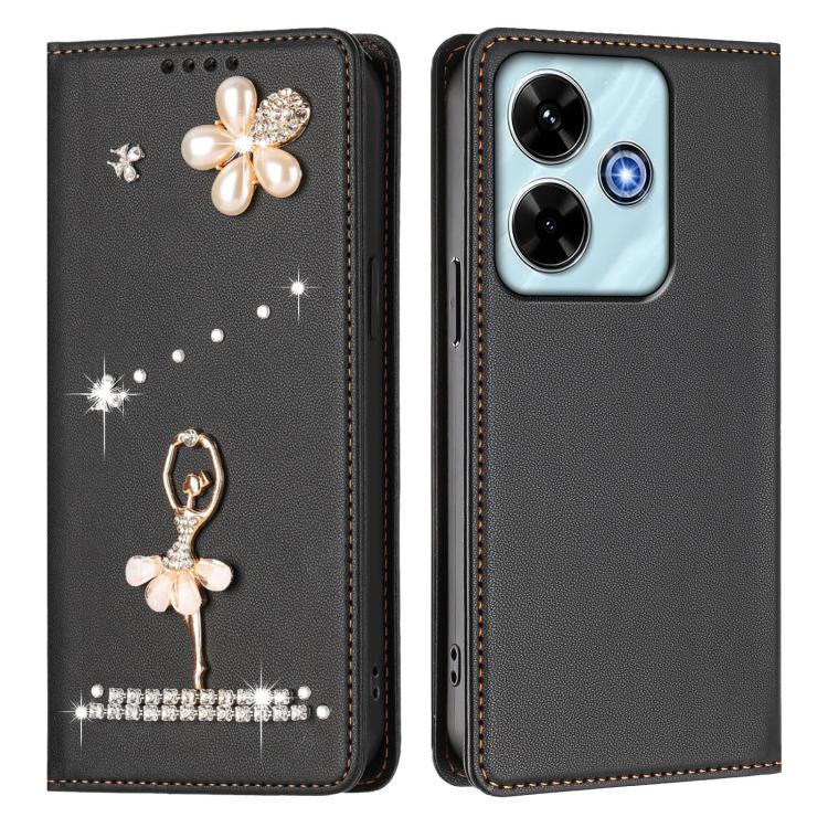 For Redmi 13x 4G / 13 4G / 13 5G Ballet Girl Diamond Studded RFID Vegan Leather Phone Case