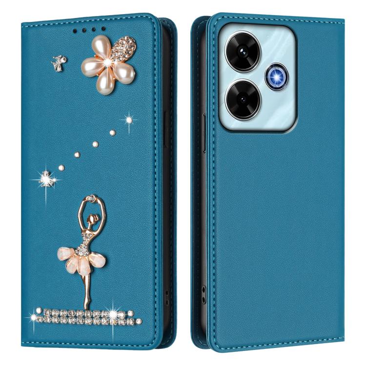 For Redmi 13x 4G / 13 4G / 13 5G Ballet Girl Diamond Studded RFID Vegan Leather Phone Case
