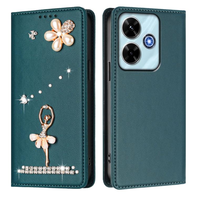 For Redmi 13x 4G / 13 4G / 13 5G Ballet Girl Diamond Studded RFID Vegan Leather Phone Case