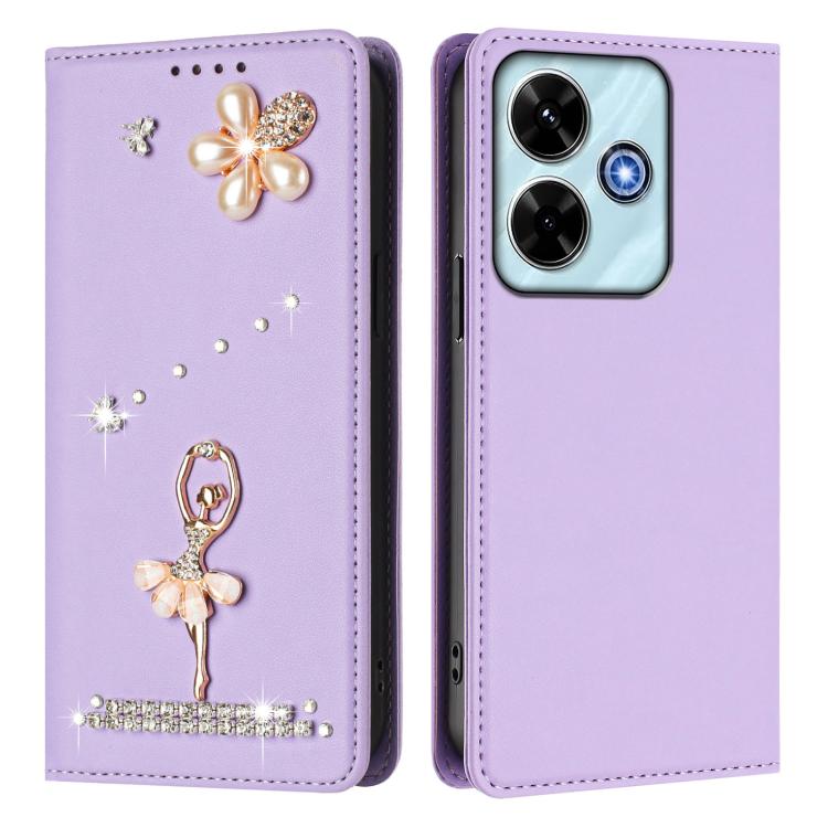 For Redmi 13x 4G / 13 4G / 13 5G Ballet Girl Diamond Studded RFID Vegan Leather Phone Case