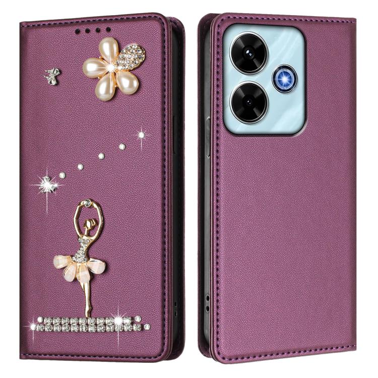 For Redmi 13x 4G / 13 4G / 13 5G Ballet Girl Diamond Studded RFID Vegan Leather Phone Case