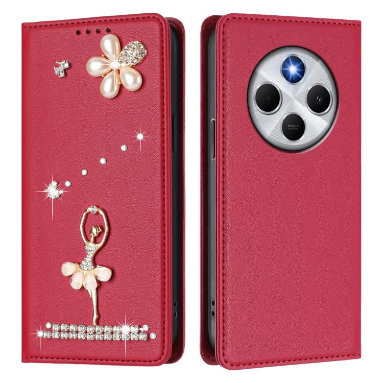 For Redmi 14C 4G / 14R 5G / A3 Pro Ballet Girl Diamond Studded RFID Vegan Leather Phone Case