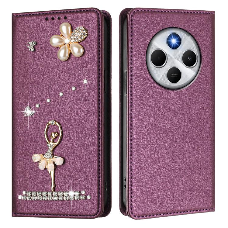 For Redmi 14C 4G / 14R 5G / A3 Pro Ballet Girl Diamond Studded RFID Vegan Leather Phone Case