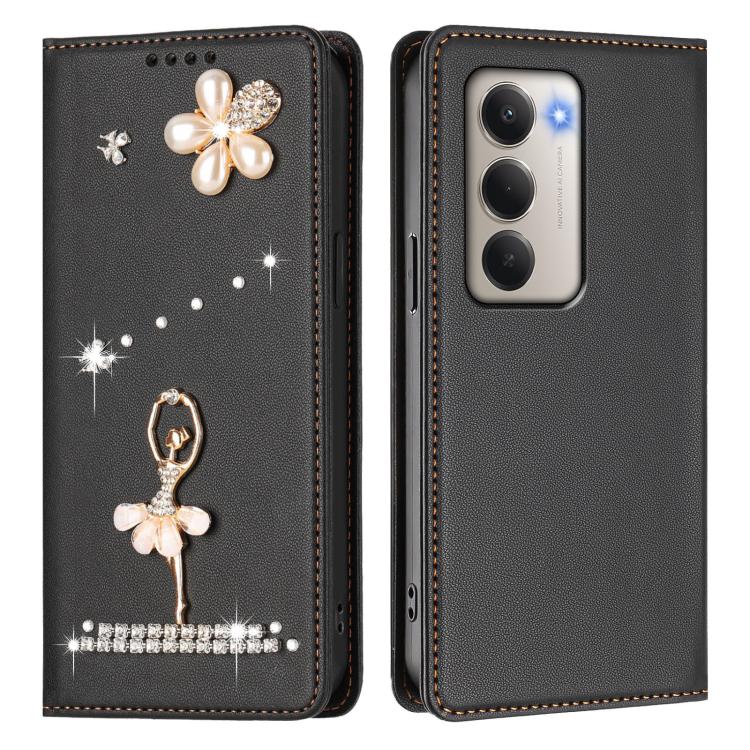 For Redmi 15 5G / 4G EU 171mm Ballet Girl Diamond Studded RFID Vegan Leather Phone Case