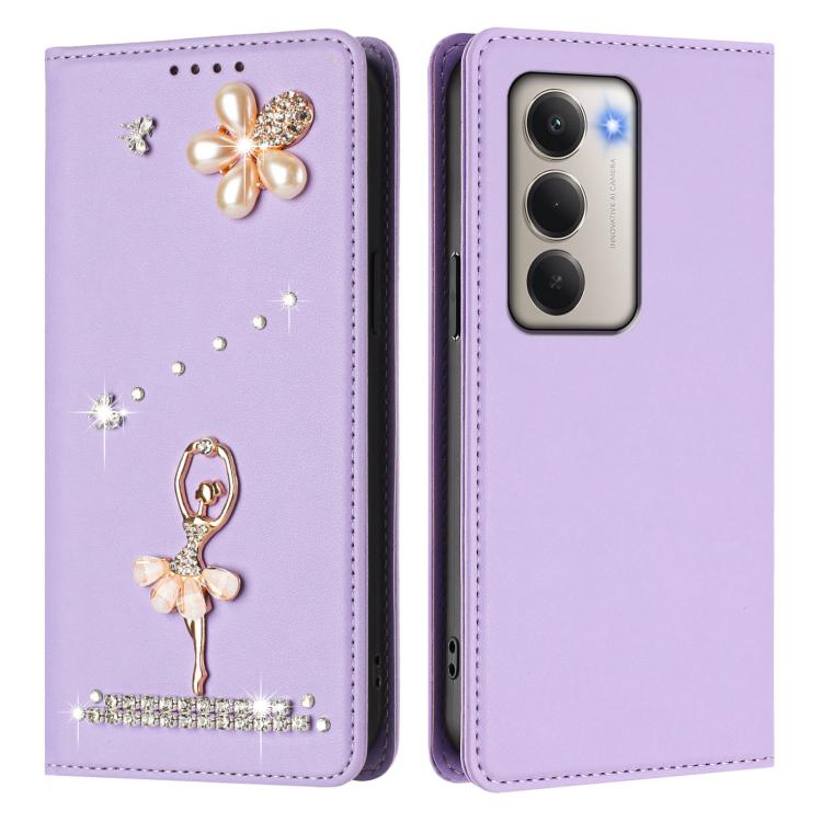 For Redmi 15 5G / 4G EU 171mm Ballet Girl Diamond Studded RFID Vegan Leather Phone Case