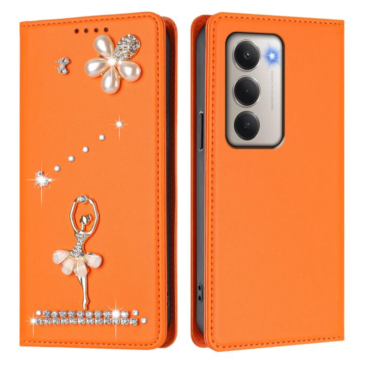 For Redmi 15 5G Global / 4G SEA 169.5mm Ballet Girl Diamond Studded RFID Vegan Leather Phone Case