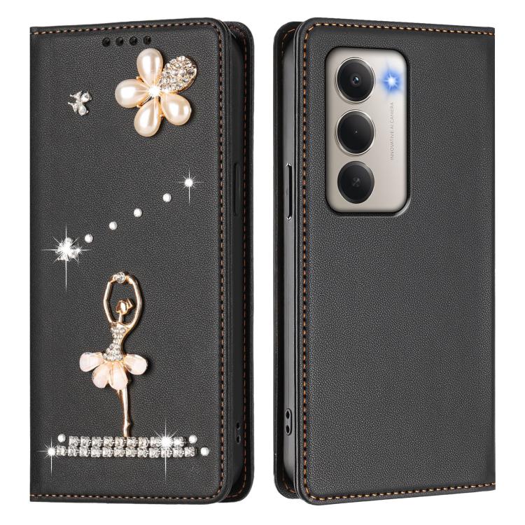 For Redmi 15 5G Global / 4G SEA 169.5mm Ballet Girl Diamond Studded RFID Vegan Leather Phone Case