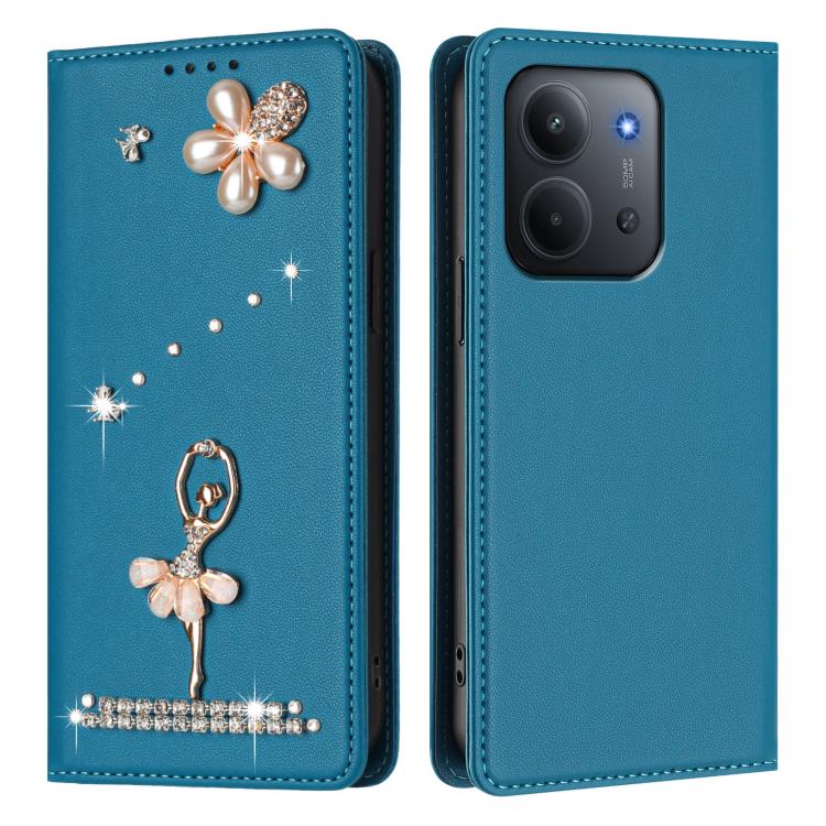 For Redmi 15C 5G / 4G Global 171mm Ballet Girl Diamond Studded RFID Vegan Leather Phone Case