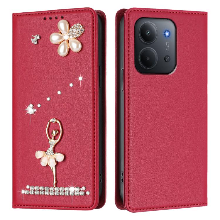 For Redmi 15C 5G / 4G Global 171mm Ballet Girl Diamond Studded RFID Vegan Leather Phone Case
