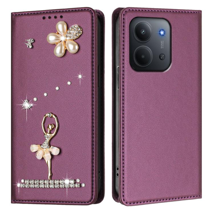 For Redmi 15C 5G / 4G Global 171mm Ballet Girl Diamond Studded RFID Vegan Leather Phone Case