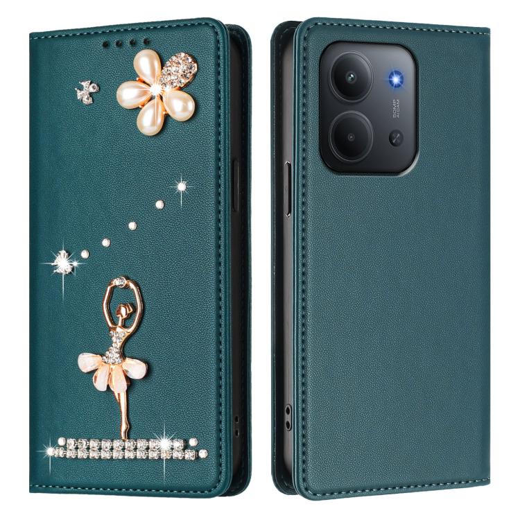 For Redmi 15C 5G / 4G EU 173mm / Poco C85 5G Ballet Girl Diamond Studded RFID Vegan Leather Phone Case