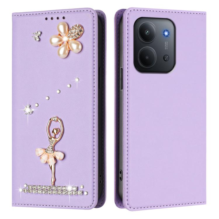 For Redmi 15C 5G / 4G EU 173mm / Poco C85 5G Ballet Girl Diamond Studded RFID Vegan Leather Phone Case