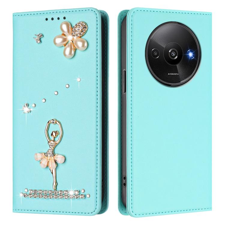 For Redmi A3 4G / A3x 4G / Poco C61 4G Ballet Girl Diamond Studded RFID Vegan Leather Phone Case