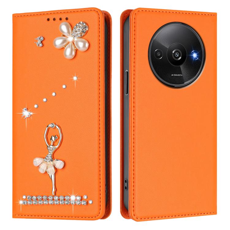 For Redmi A3 4G / A3x 4G / Poco C61 4G Ballet Girl Diamond Studded RFID Vegan Leather Phone Case