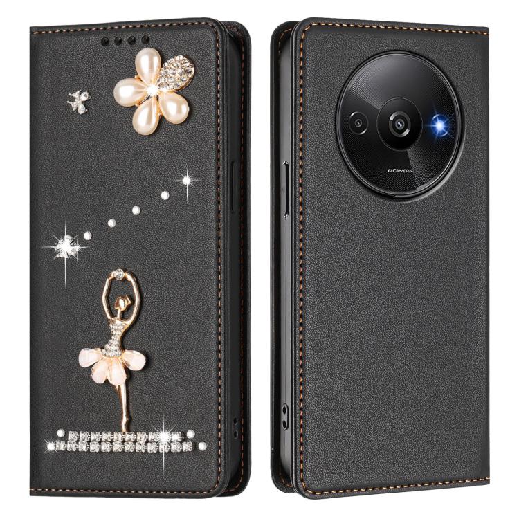 For Redmi A3 4G / A3x 4G / Poco C61 4G Ballet Girl Diamond Studded RFID Vegan Leather Phone Case