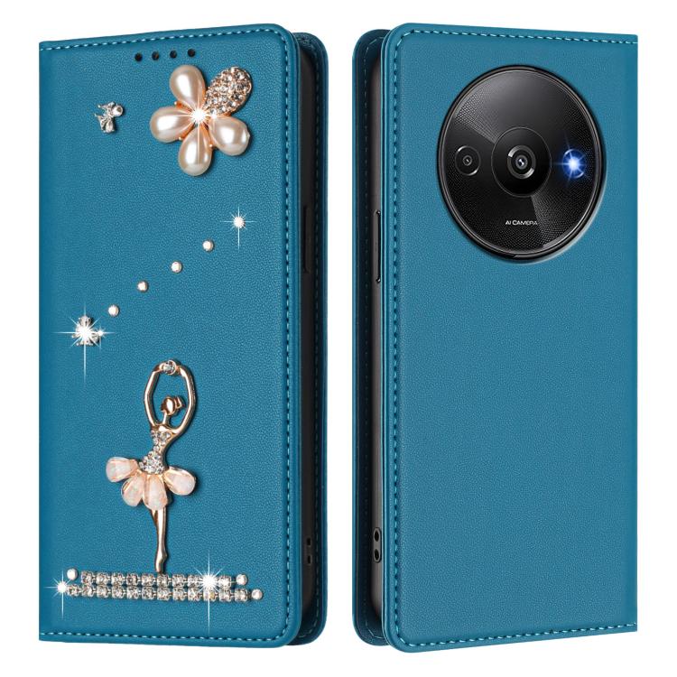 For Redmi A3 4G / A3x 4G / Poco C61 4G Ballet Girl Diamond Studded RFID Vegan Leather Phone Case