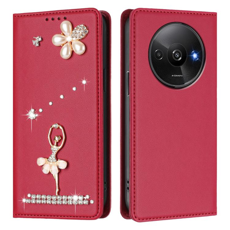 For Redmi A3 4G / A3x 4G / Poco C61 4G Ballet Girl Diamond Studded RFID Vegan Leather Phone Case
