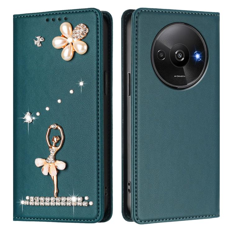 For Redmi A3 4G / A3x 4G / Poco C61 4G Ballet Girl Diamond Studded RFID Vegan Leather Phone Case