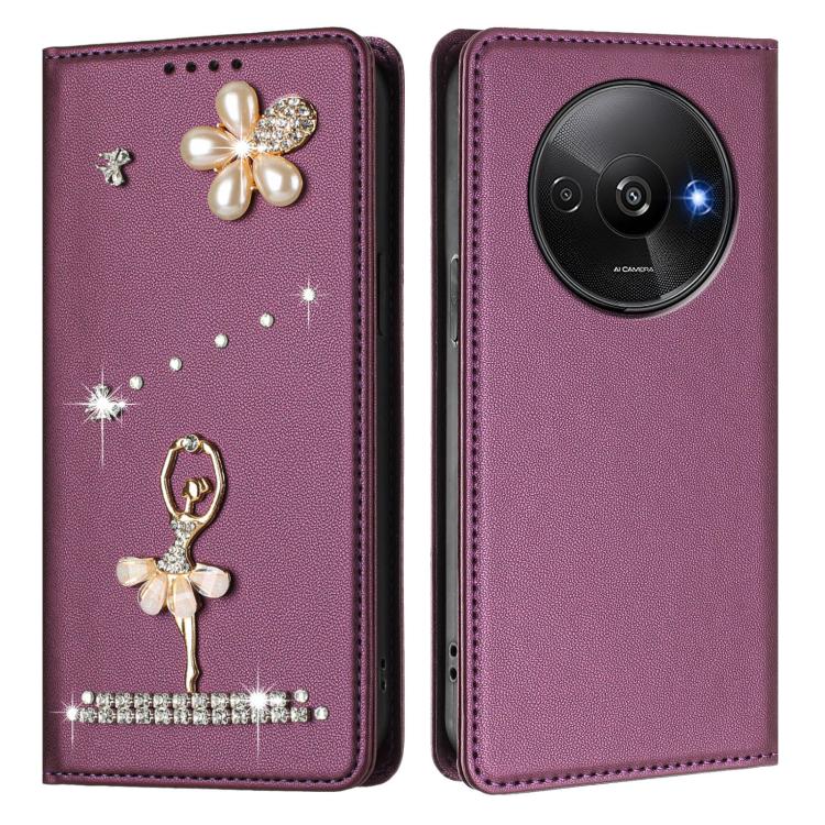 For Redmi A3 4G / A3x 4G / Poco C61 4G Ballet Girl Diamond Studded RFID Vegan Leather Phone Case