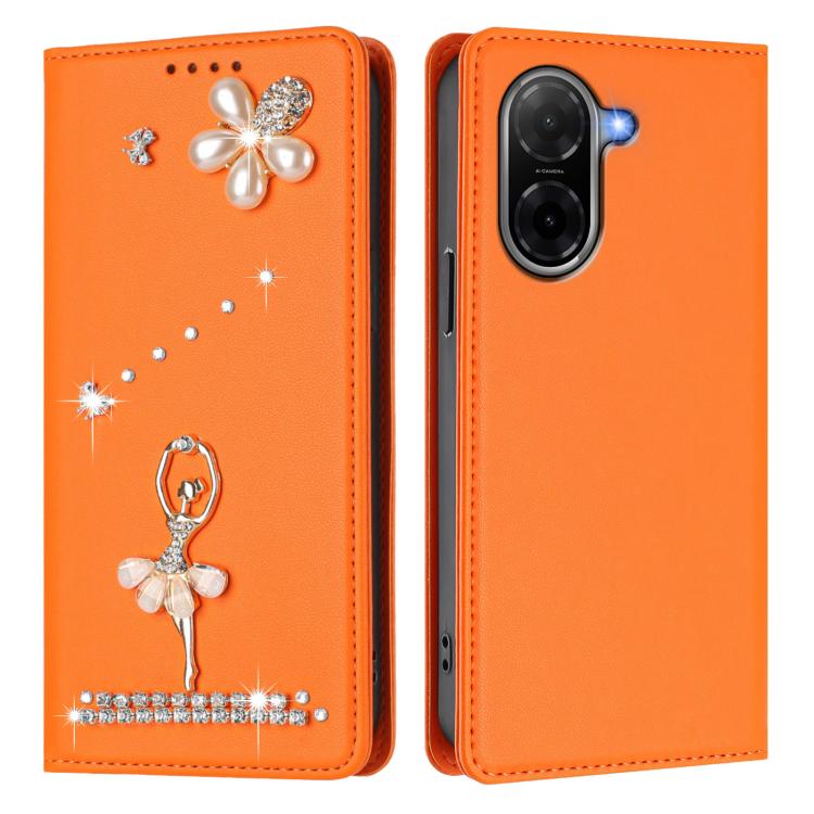For Redmi A5 4G 173.3mm Ballet Girl Diamond Studded RFID Vegan Leather Phone Case
