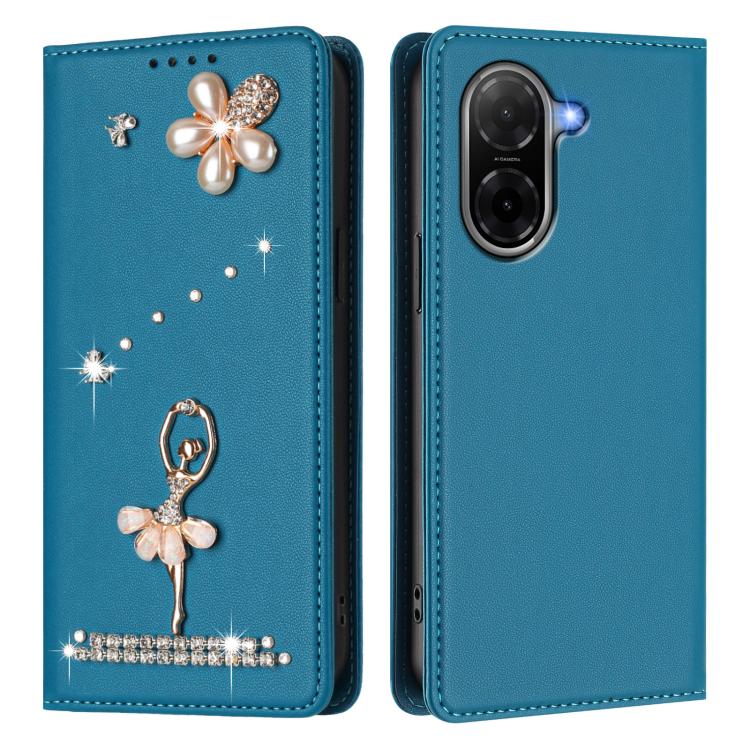 For Redmi A5 4G 171.7mm / Poco C71 4G Ballet Girl Diamond Studded RFID Vegan Leather Phone Case