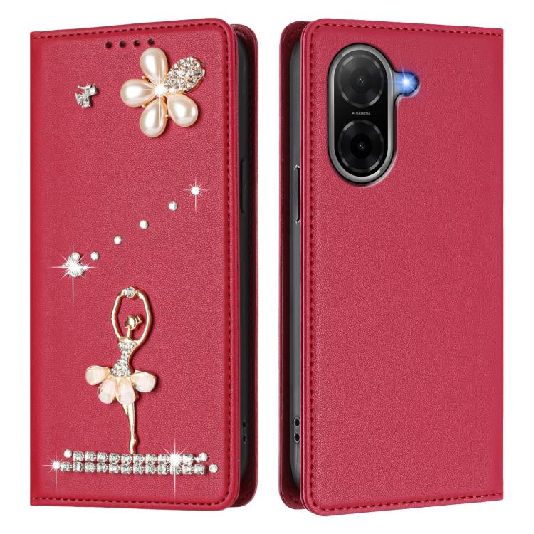 For Redmi A5 4G 171.7mm / Poco C71 4G Ballet Girl Diamond Studded RFID Vegan Leather Phone Case
