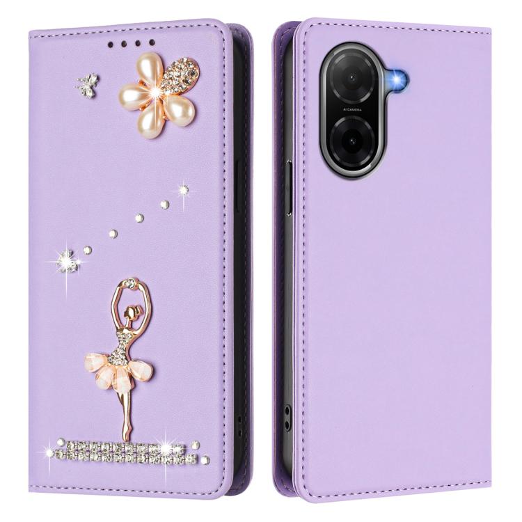 For Redmi A5 4G 171.7mm / Poco C71 4G Ballet Girl Diamond Studded RFID Vegan Leather Phone Case