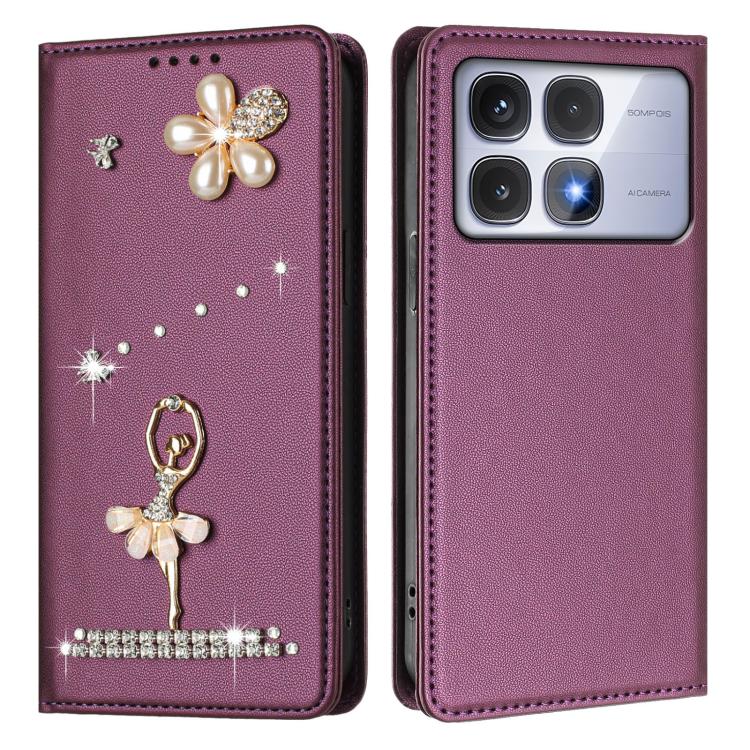 For Redmi K70 Ultra Ballet Girl Diamond Studded RFID Vegan Leather Phone Case