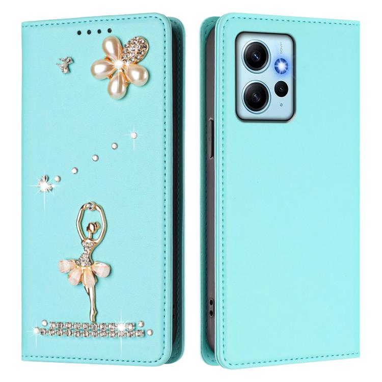 For Redmi Note 12 4G Global Ballet Girl Diamond Studded RFID Vegan Leather Phone Case