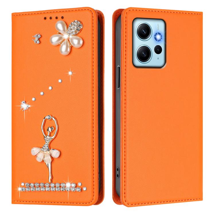 For Redmi Note 12 4G Global Ballet Girl Diamond Studded RFID Vegan Leather Phone Case