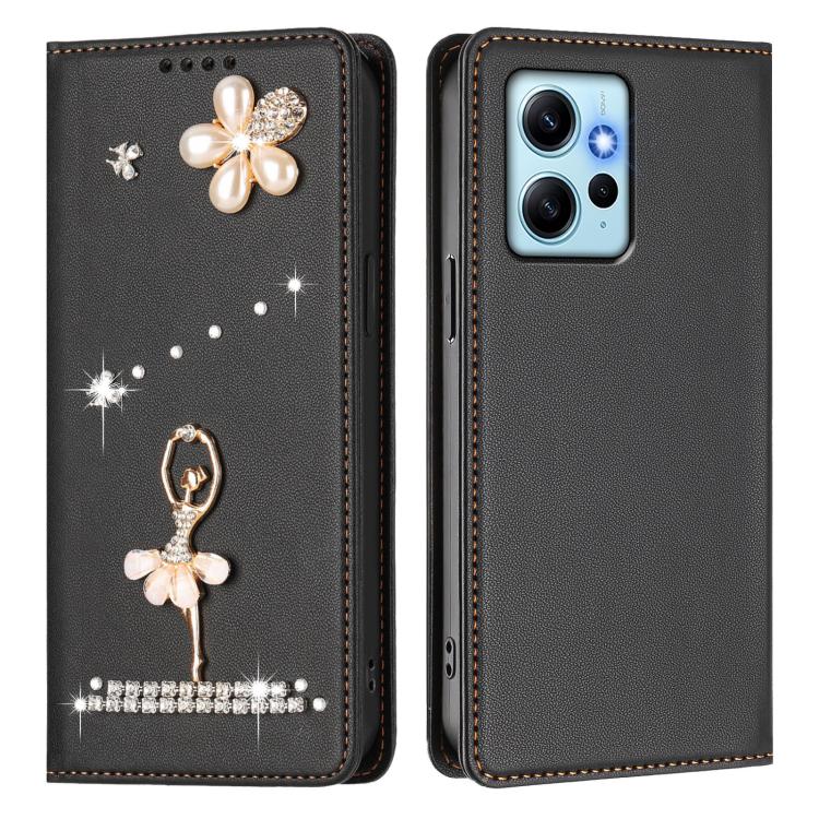For Redmi Note 12 4G Global Ballet Girl Diamond Studded RFID Vegan Leather Phone Case