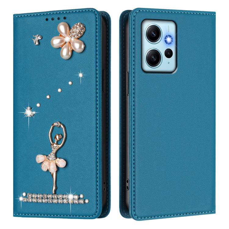 For Redmi Note 12 4G Global Ballet Girl Diamond Studded RFID Vegan Leather Phone Case