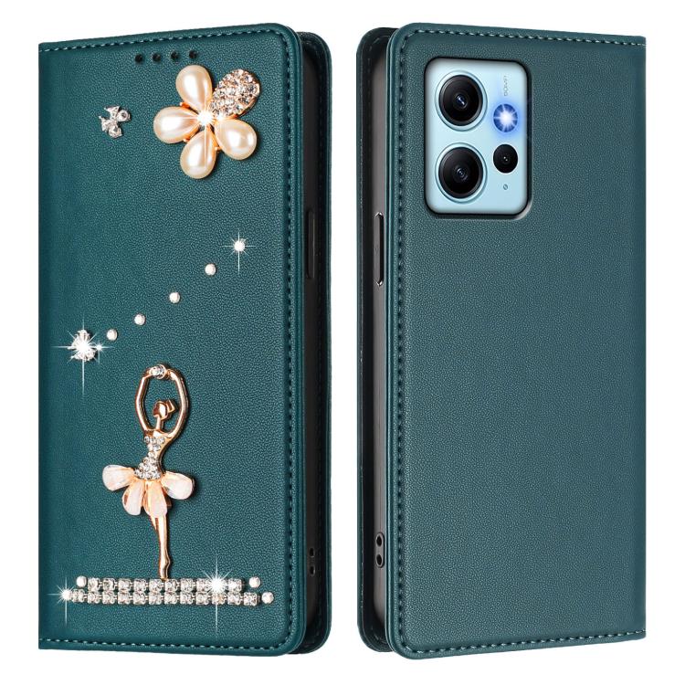 For Redmi Note 12 4G Global Ballet Girl Diamond Studded RFID Vegan Leather Phone Case