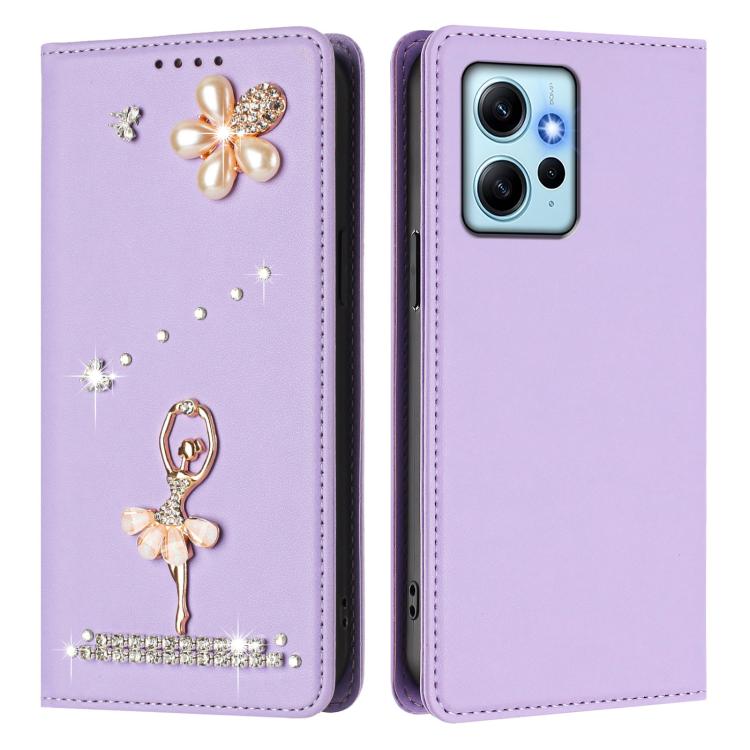 For Redmi Note 12 4G Global Ballet Girl Diamond Studded RFID Vegan Leather Phone Case
