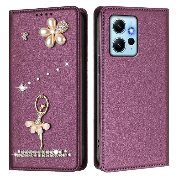 For Redmi Note 12 4G Global Ballet Girl Diamond Studded RFID Vegan Leather Phone Case