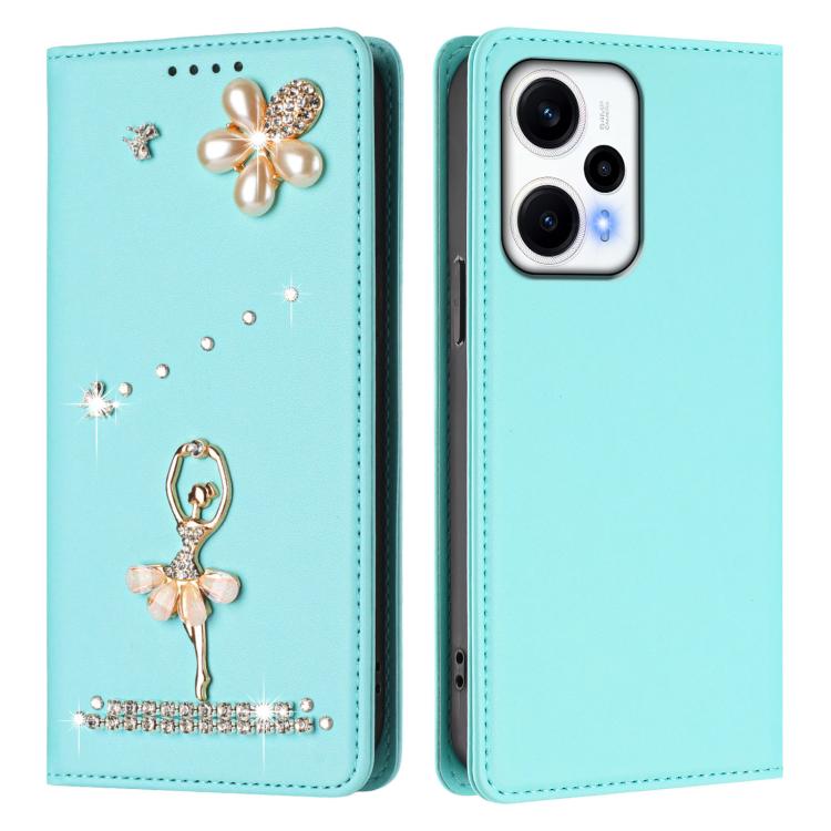 For Redmi Note 12 Turbo / Poco F5 Ballet Girl Diamond Studded RFID Vegan Leather Phone Case