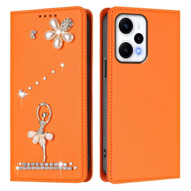 For Redmi Note 12 Turbo / Poco F5 Ballet Girl Diamond Studded RFID Vegan Leather Phone Case
