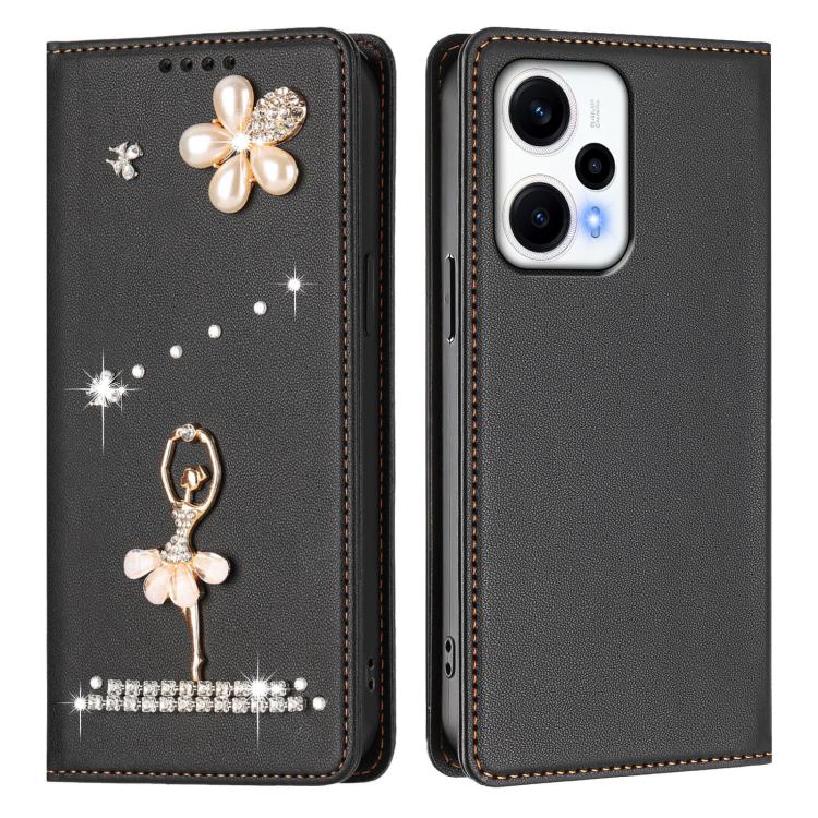 For Redmi Note 12 Turbo / Poco F5 Ballet Girl Diamond Studded RFID Vegan Leather Phone Case