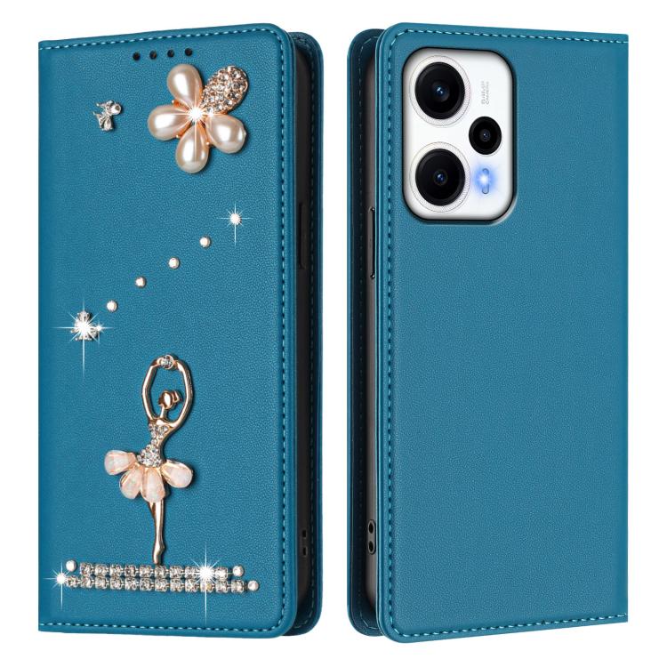 For Redmi Note 12 Turbo / Poco F5 Ballet Girl Diamond Studded RFID Vegan Leather Phone Case