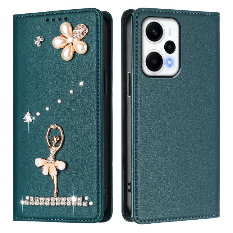 For Redmi Note 12 Turbo / Poco F5 Ballet Girl Diamond Studded RFID Vegan Leather Phone Case