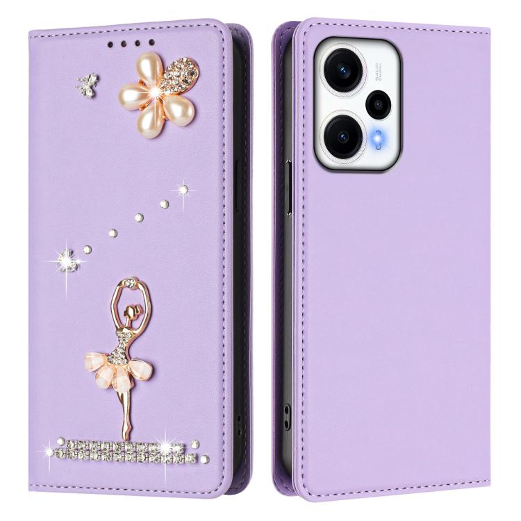 For Redmi Note 12 Turbo / Poco F5 Ballet Girl Diamond Studded RFID Vegan Leather Phone Case
