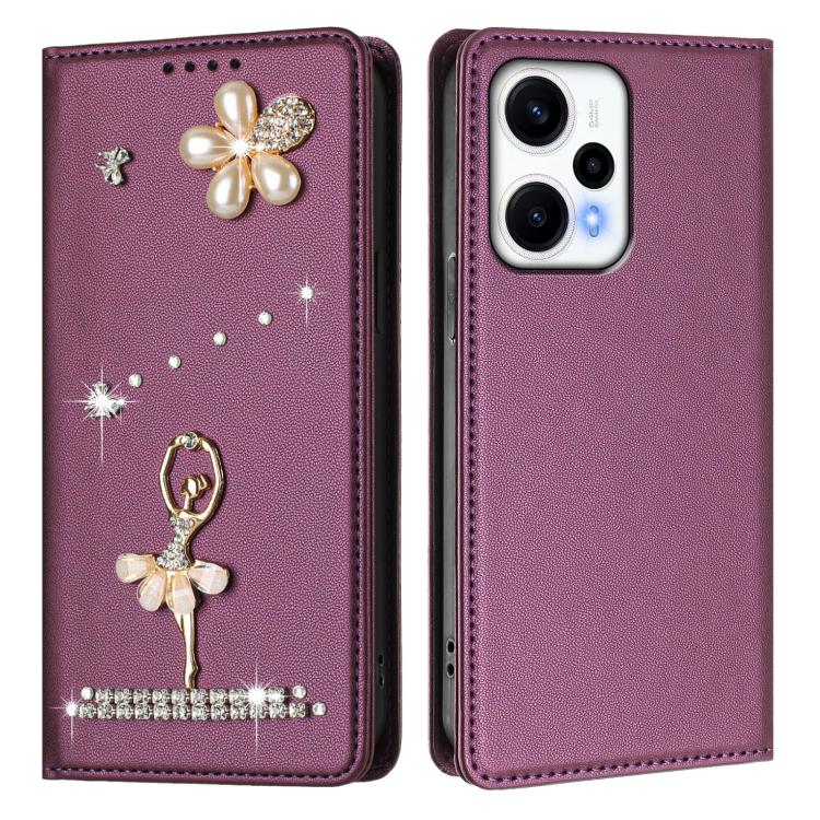 For Redmi Note 12 Turbo / Poco F5 Ballet Girl Diamond Studded RFID Vegan Leather Phone Case
