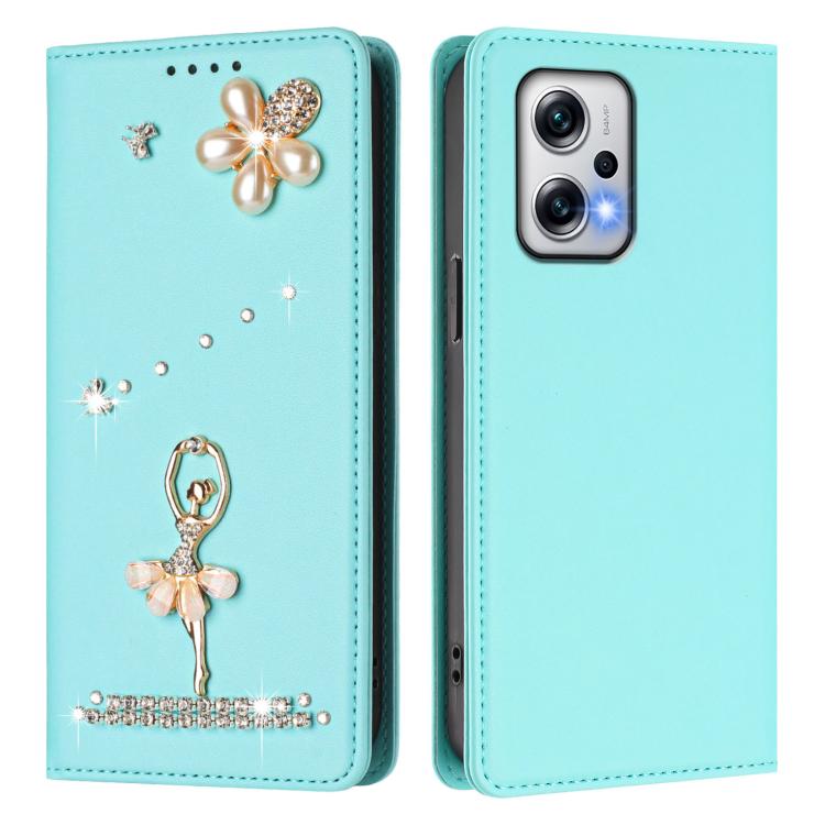For Redmi Note 12T Pro / K50i / Poco X4 GT Ballet Girl Diamond Studded RFID Vegan Leather Phone Case