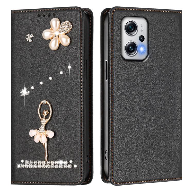 For Redmi Note 12T Pro / K50i / Poco X4 GT Ballet Girl Diamond Studded RFID Vegan Leather Phone Case
